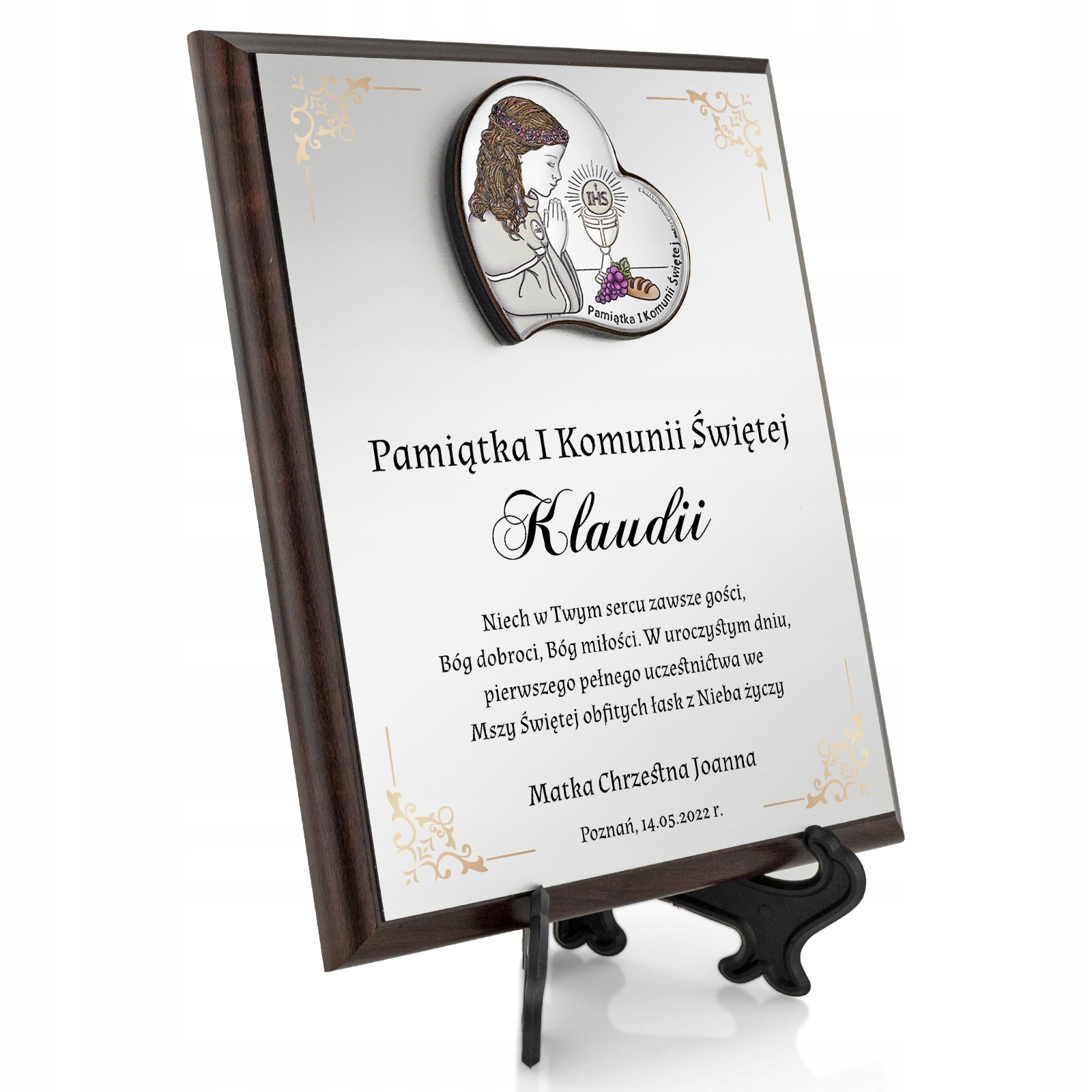 SREBRNY obrazek pamiątka I Komunii Świętej NADRUK