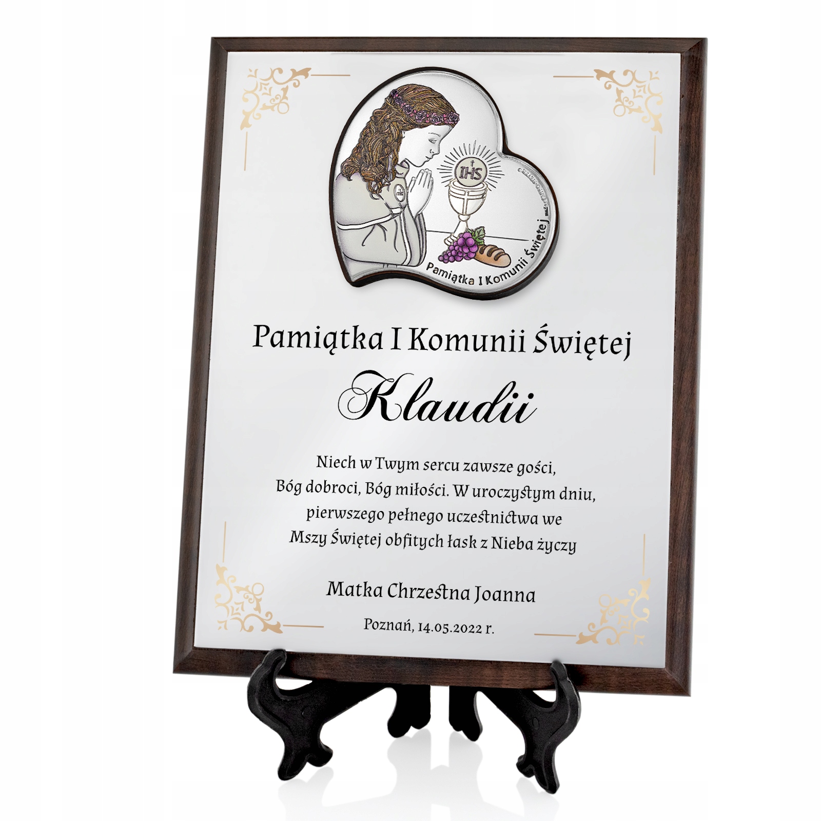 SREBRNY obrazek pamiątka I Komunii Świętej NADRUK
