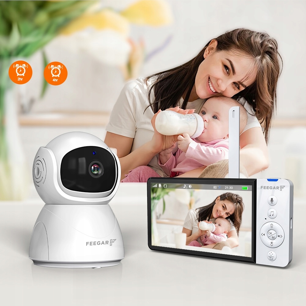Elektroniczna Niania Feegar Kamera Obrotowa Lcd 5'' 5000Mah Zoom Nagrywanie