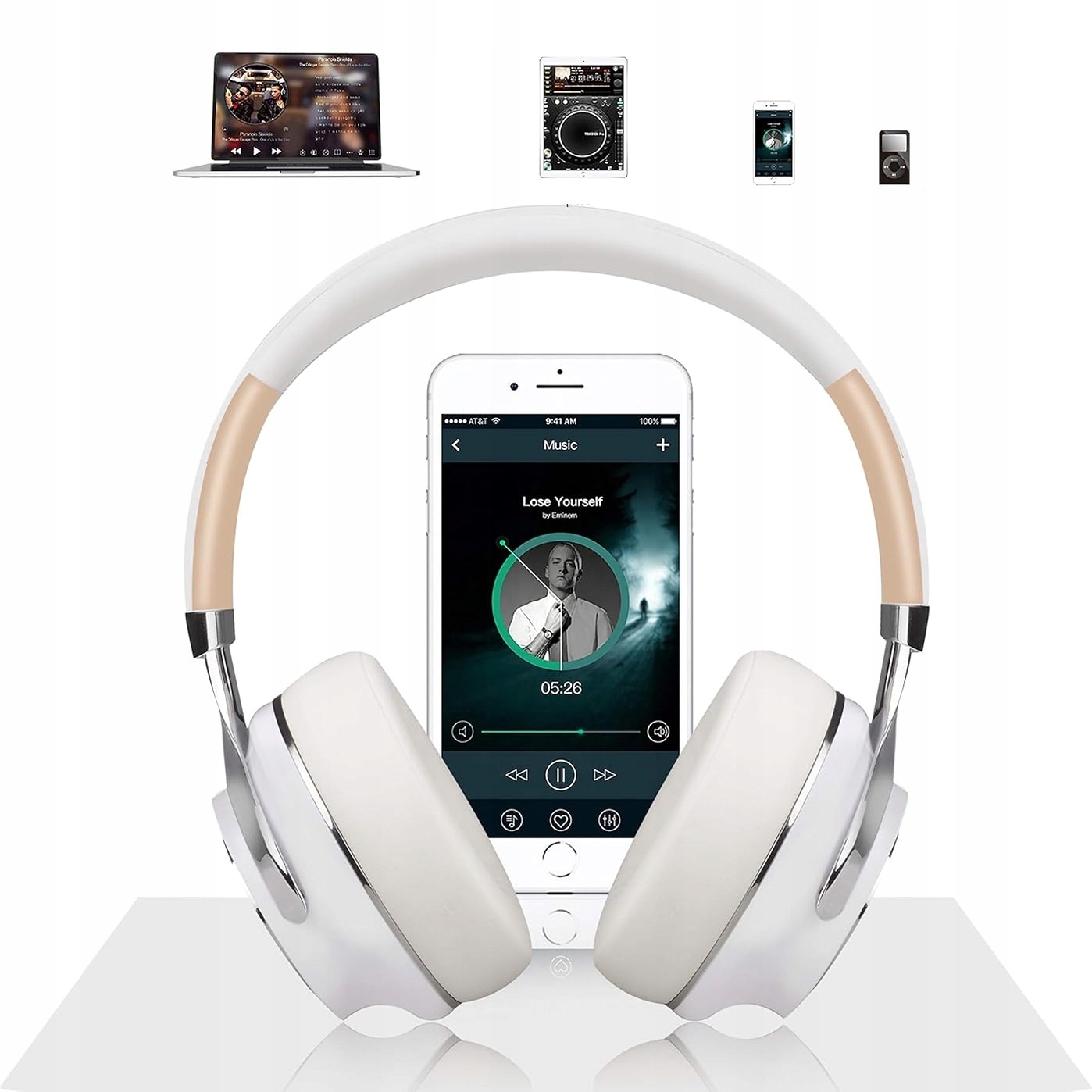 Słuchawki Bezprzewodowe Nauszne Anc 65H Feegar Alphabeat Białe Bluetooth5.4