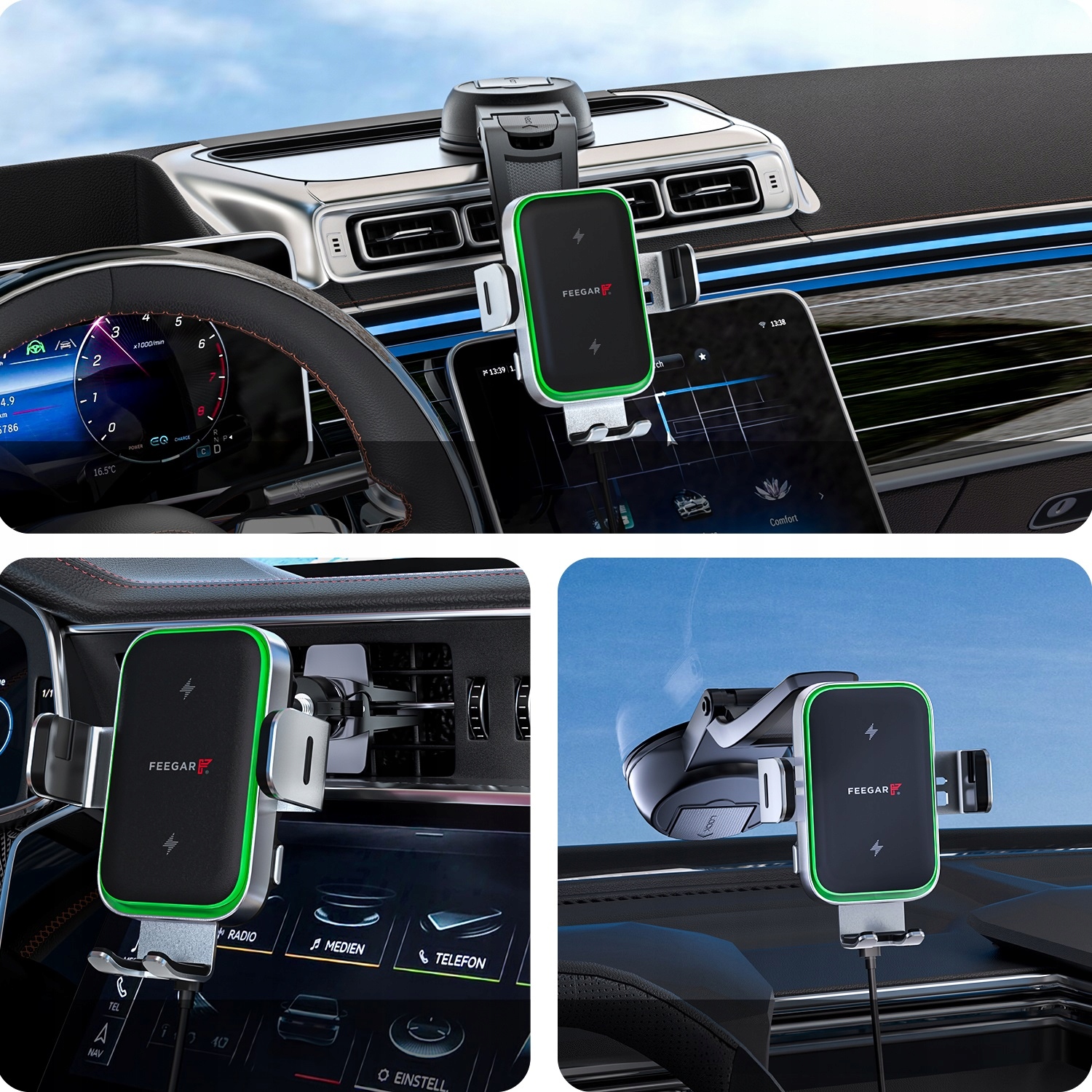 Uchwyt Samochodowy Na Telefon Feegar Qh400 Ładowarka Indukcja Szyba Kokpit