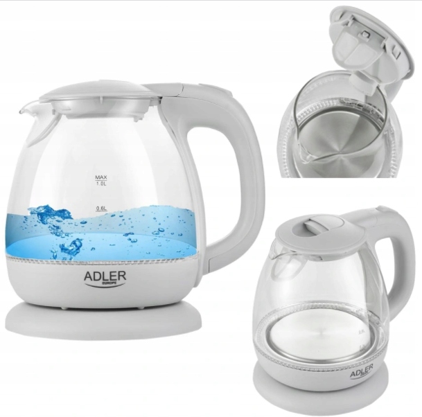 Szklany Czajnik 1L 1100W Adler Ad1283 Szary