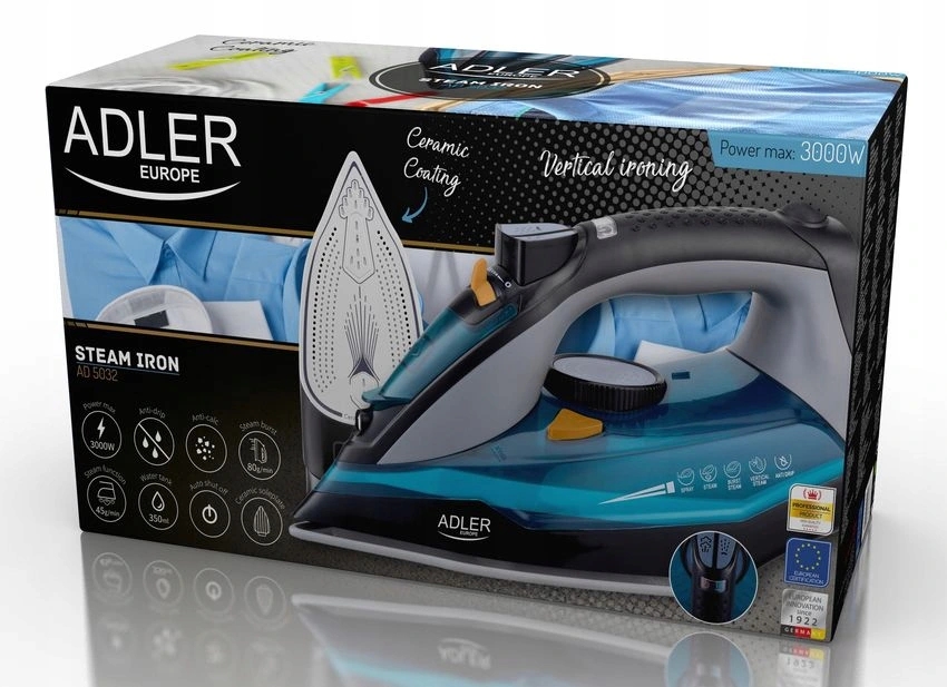 Mocne Żelazko Parowe Stopa Ceramiczna 3000W 9W1