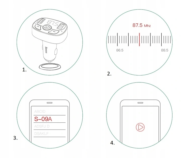 Baseus Transmiter Fm Bluetooth Ładowarka Mp3 2Xusb