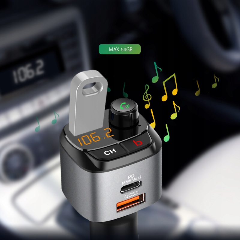 Feegar Transmiter Fm Bluetooth Ładowarka Qc 3.0 Pd