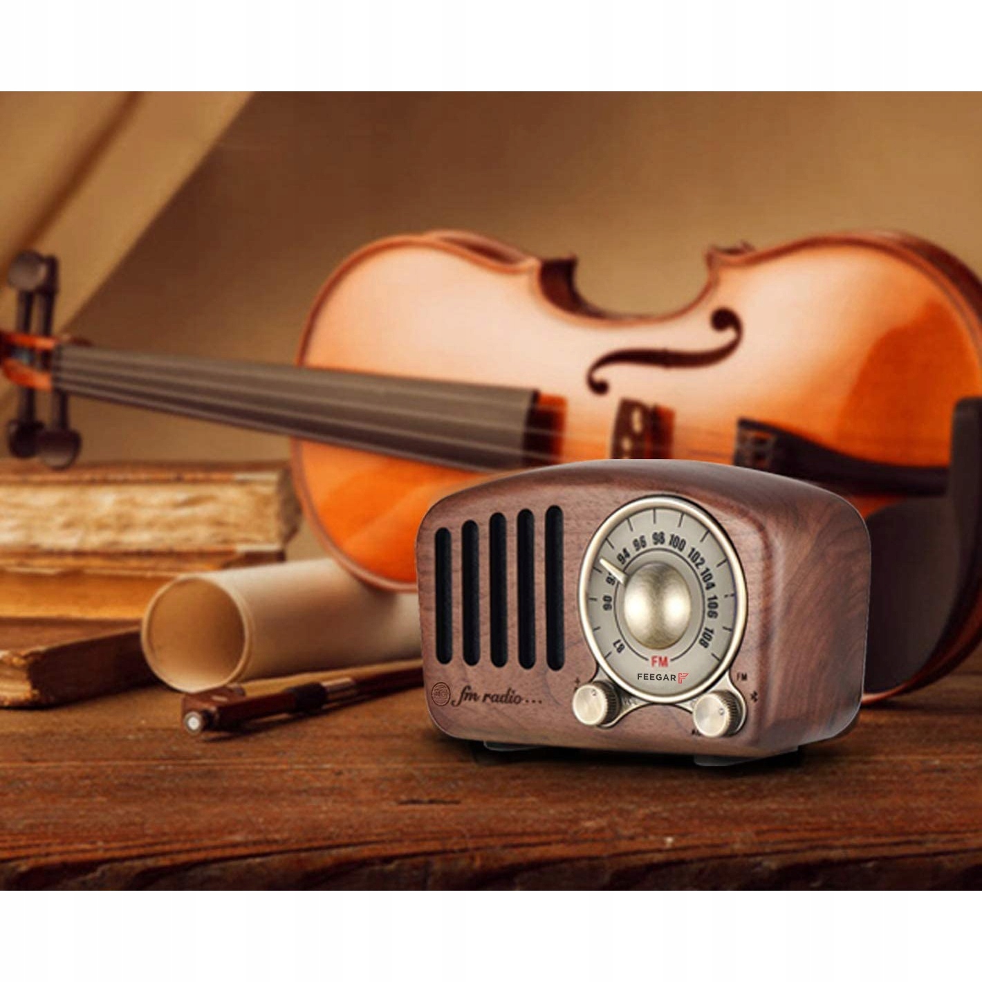 Feegar Retro Radio Kuchenne Z Drewna Fm 10H Bt 4.2
