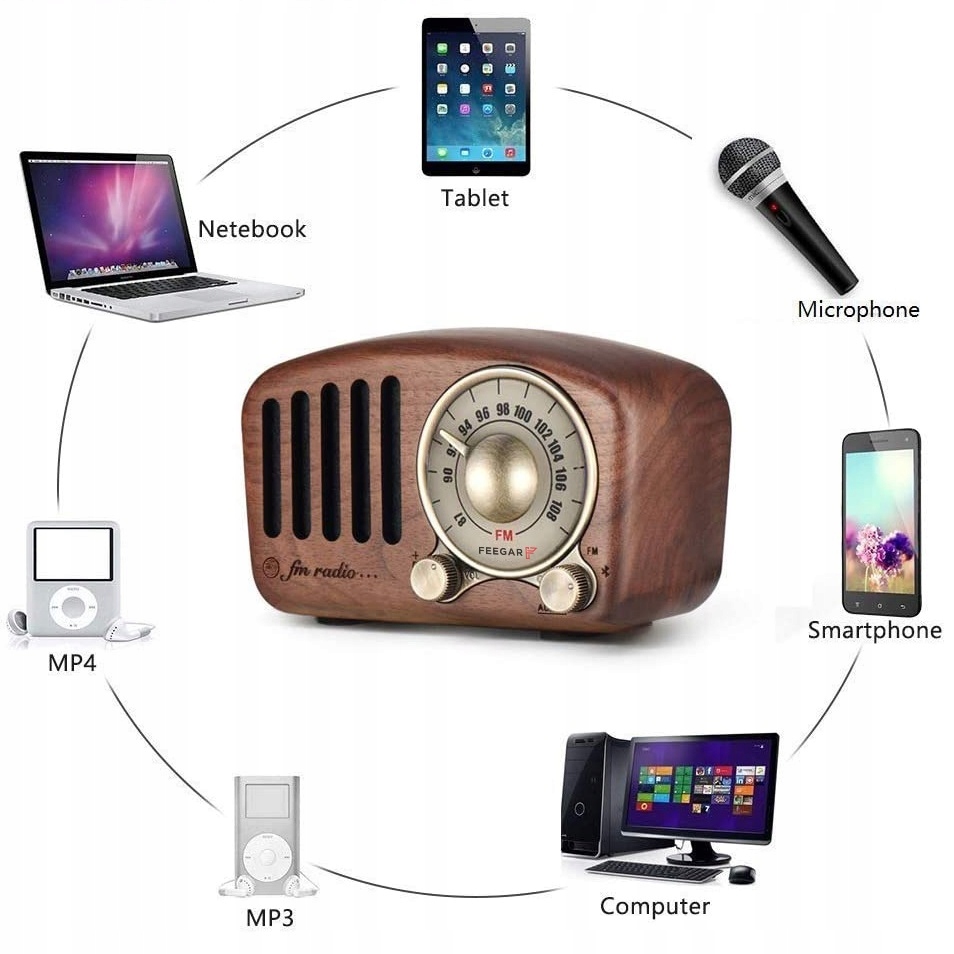 Feegar Retro Radio Kuchenne Z Drewna Fm 10H Bt 4.2