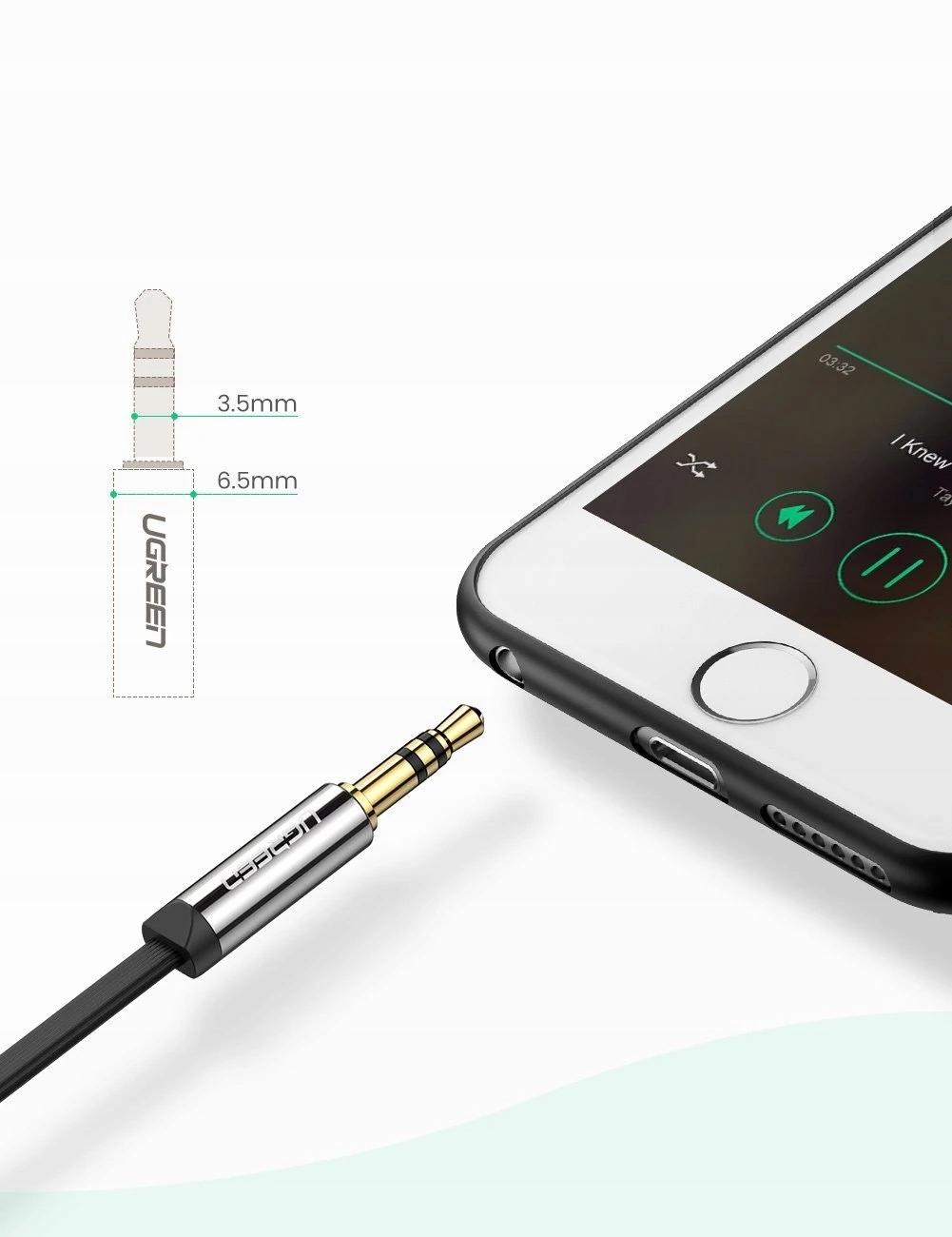 Ugreen Płaski Kabel Audio Aux Mini Jack 3,5 Mm 1M