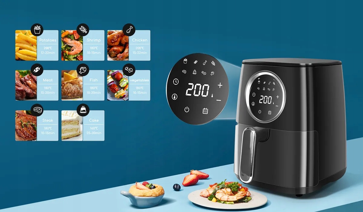 Frytkownica Beztłuszczowa Air Fryer 4.2L Moc 1400W Okno Podglądowe