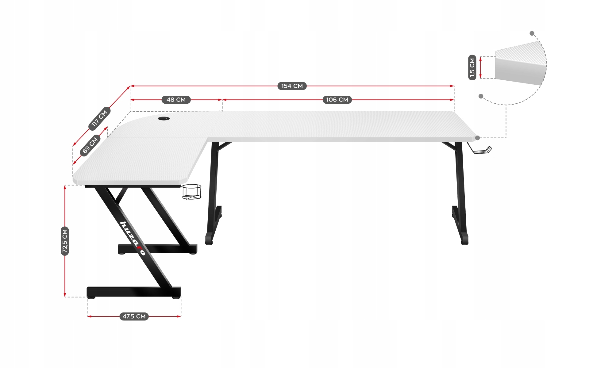 Biurko Gamingowe Narożne Komputerowe Gracza Huzaro