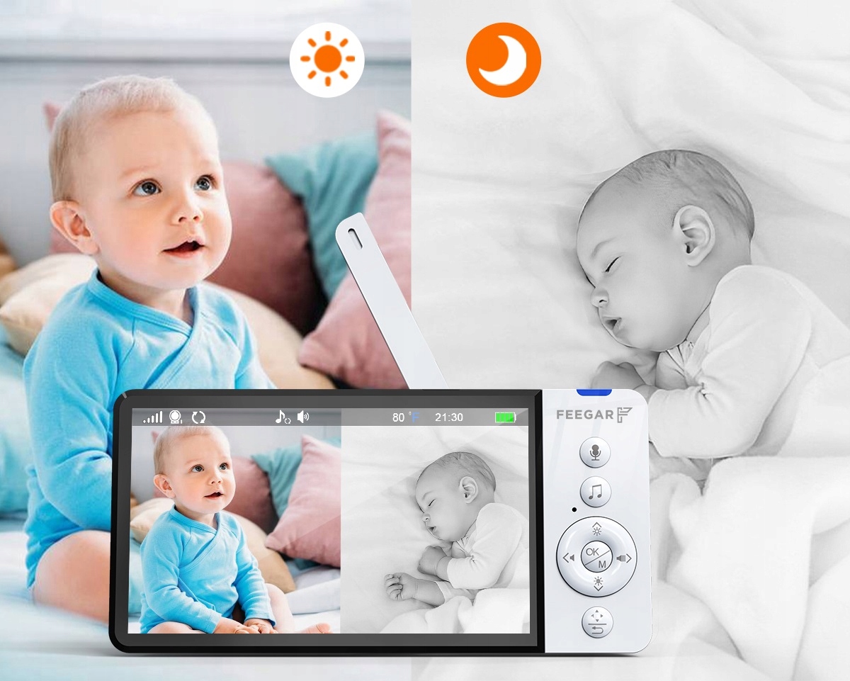 Elektroniczna Niania Feegar Kamera Obrotowa Lcd 5'' 5000Mah Zoom Nagrywanie