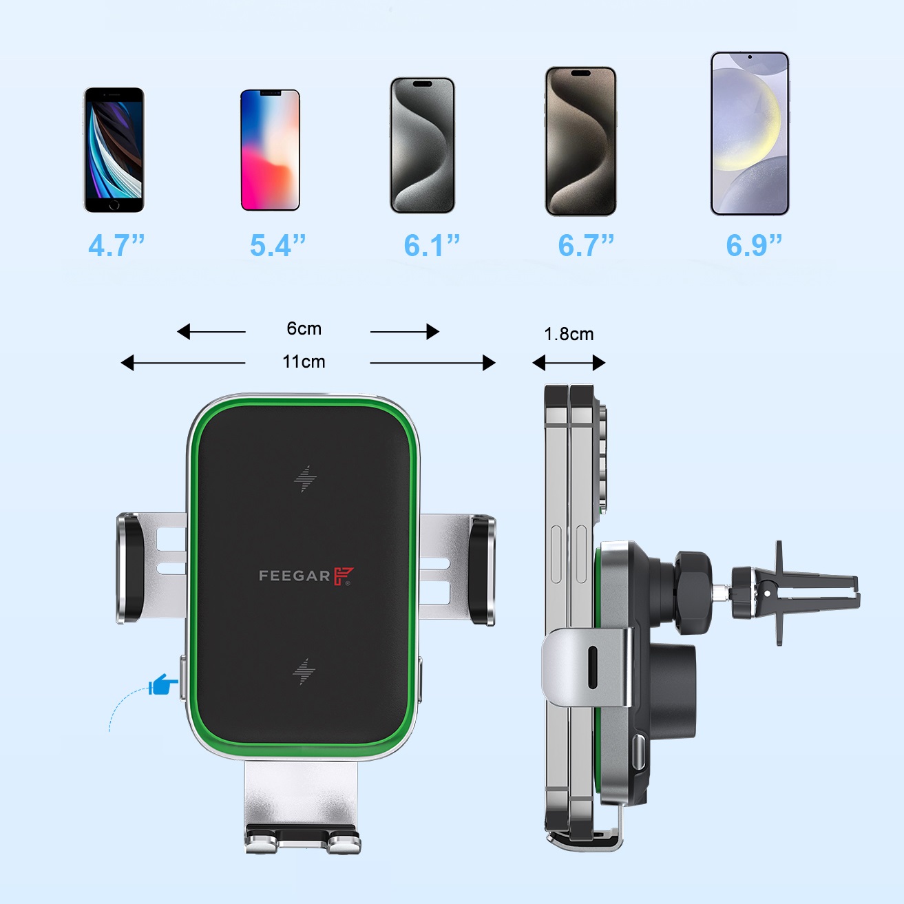 Uchwyt Samochodowy Na Telefon Feegar Qh400 Ładowarka Indukcja Szyba Kokpit