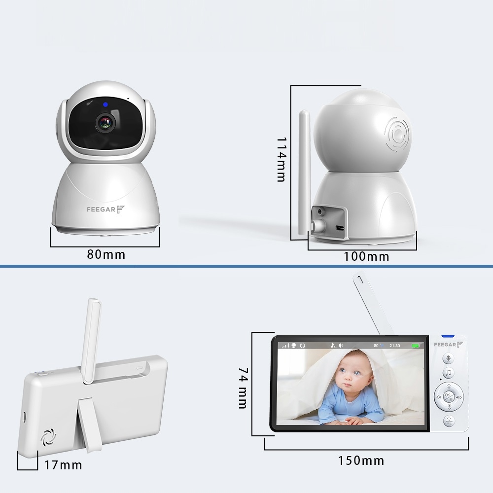 Elektroniczna Niania Feegar Kamera Obrotowa Lcd 5'' 5000Mah Zoom Nagrywanie