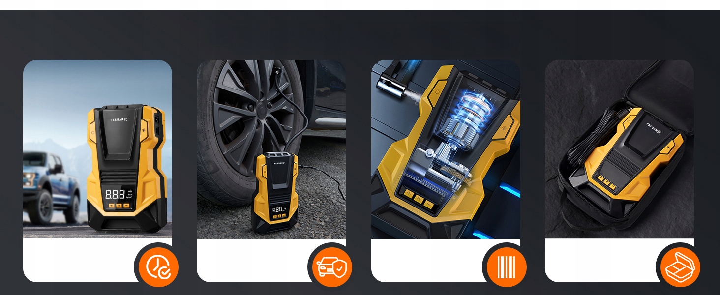 Kompresor Samochodowy 12V 230V Feegar Sprężarka Pompa Przenośna Do Kół Led