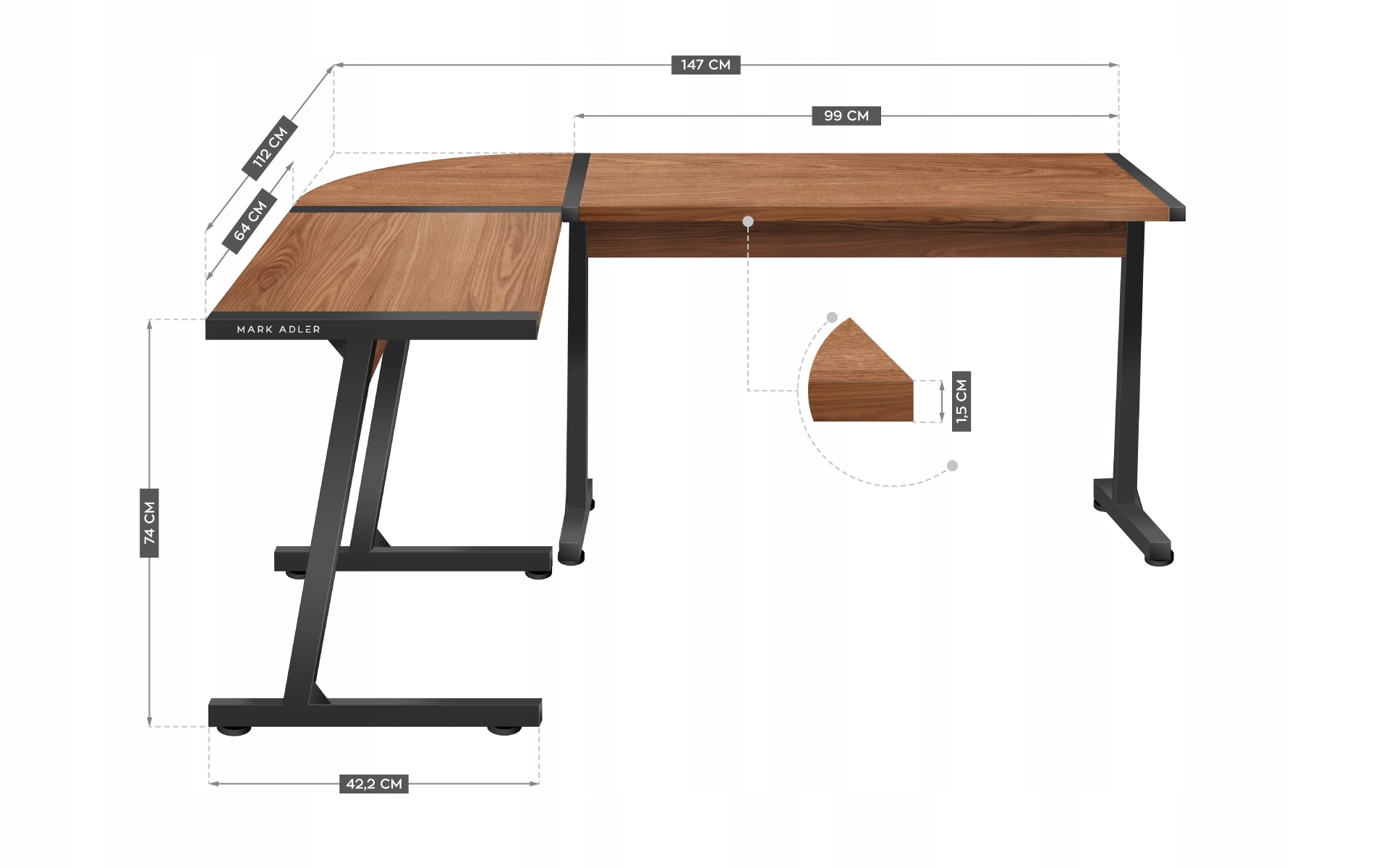 Biurko Narożne Komputerowe Mark Adler