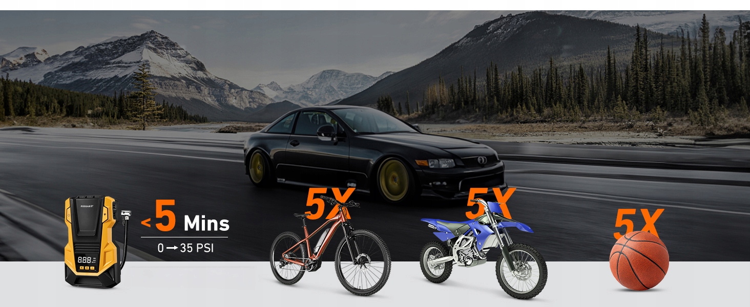 Kompresor Samochodowy 12V 230V Feegar Sprężarka Pompa Przenośna Do Kół Led