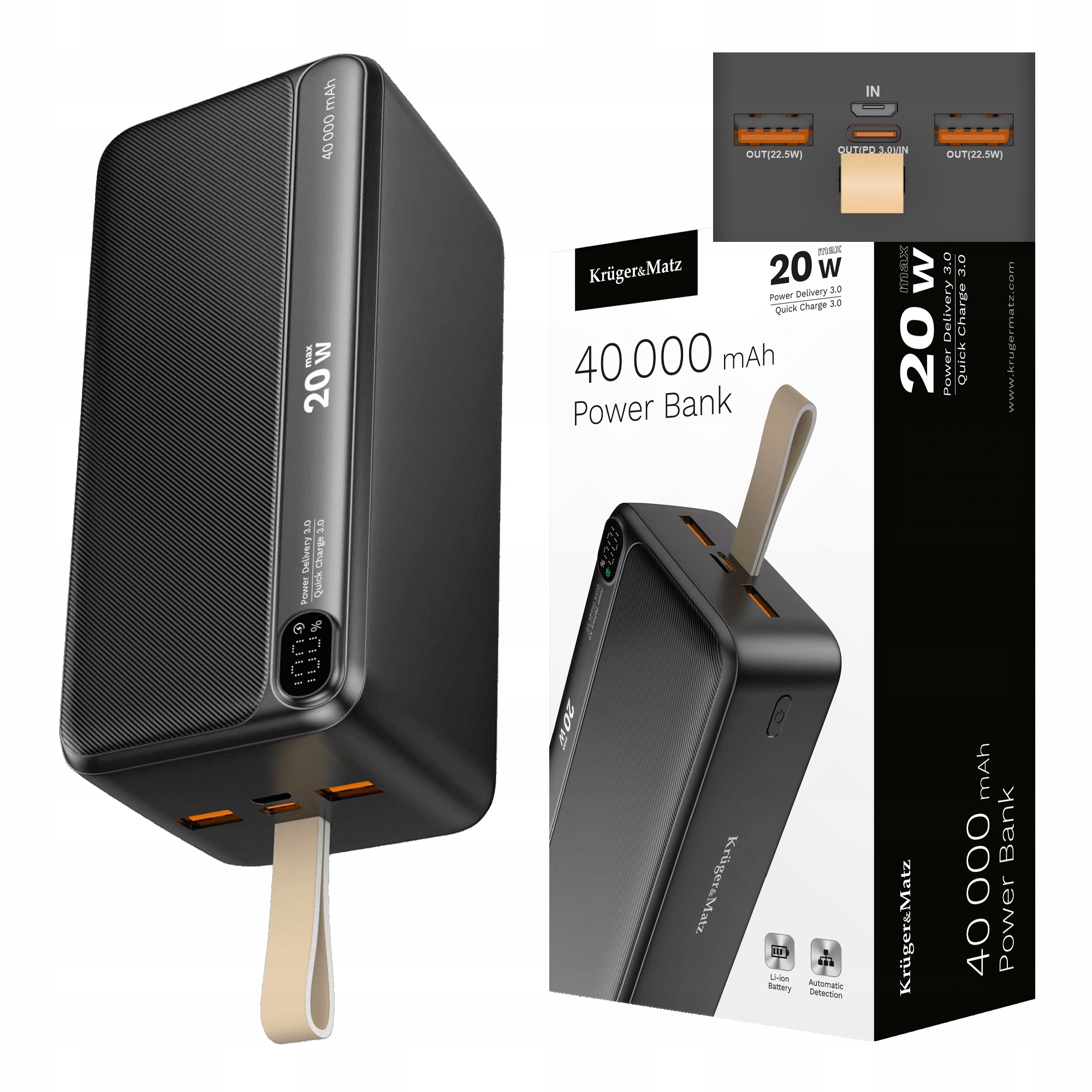 Power Bank 40000Mah 20W Qc Pd Usb-C Krugermatz