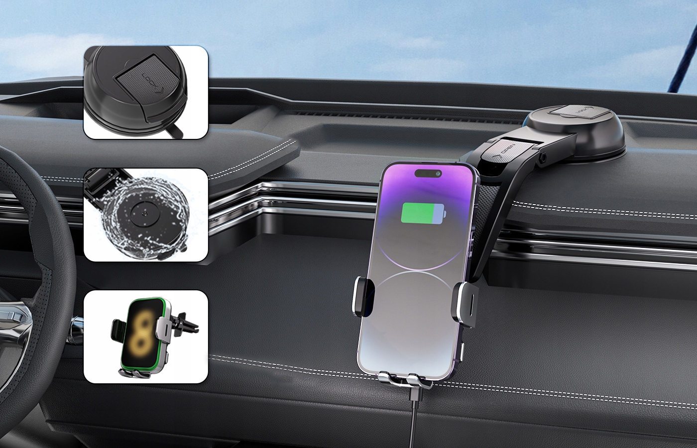 Uchwyt Samochodowy Na Telefon Feegar Qh400 Ładowarka Indukcja Szyba Kokpit