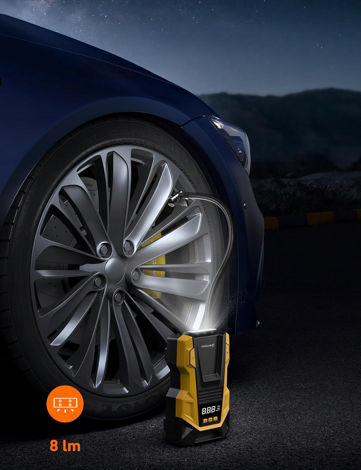 Kompresor Samochodowy 12V 230V Feegar Sprężarka Pompa Przenośna Do Kół Led