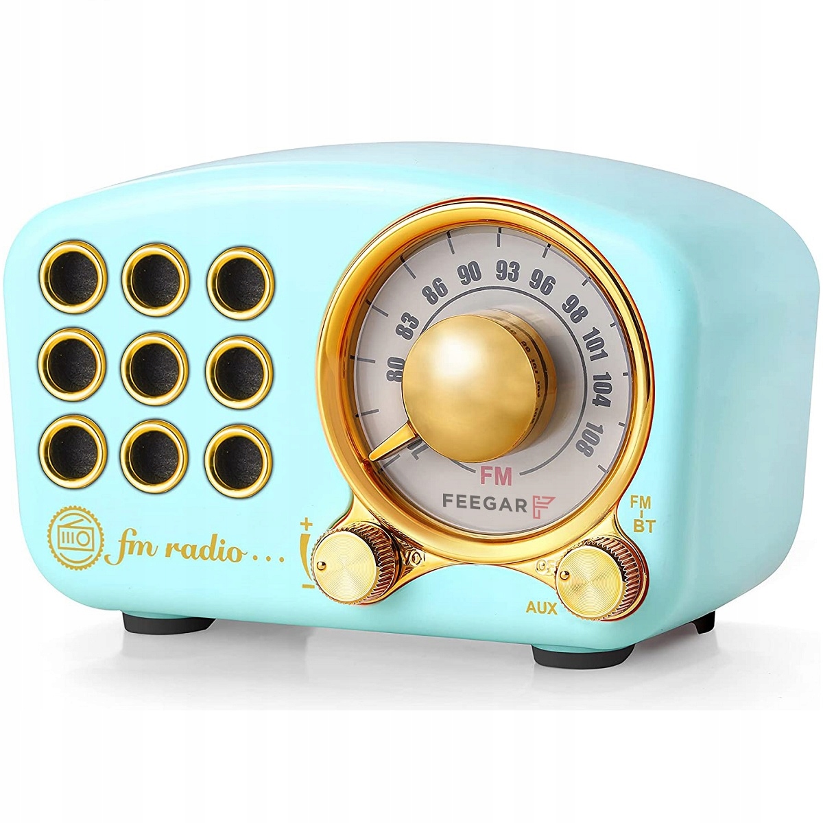 Radio Kuchenne Fm Feegar Retro Blue Przenośne Sieciowe Bluetooth 10H Sd Aux
