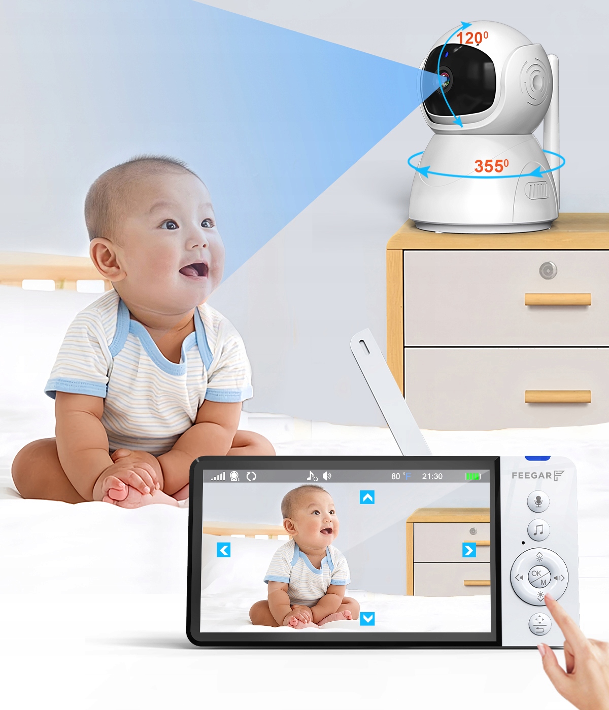 Elektroniczna Niania Feegar Kamera Obrotowa Lcd 5'' 5000Mah Zoom Nagrywanie