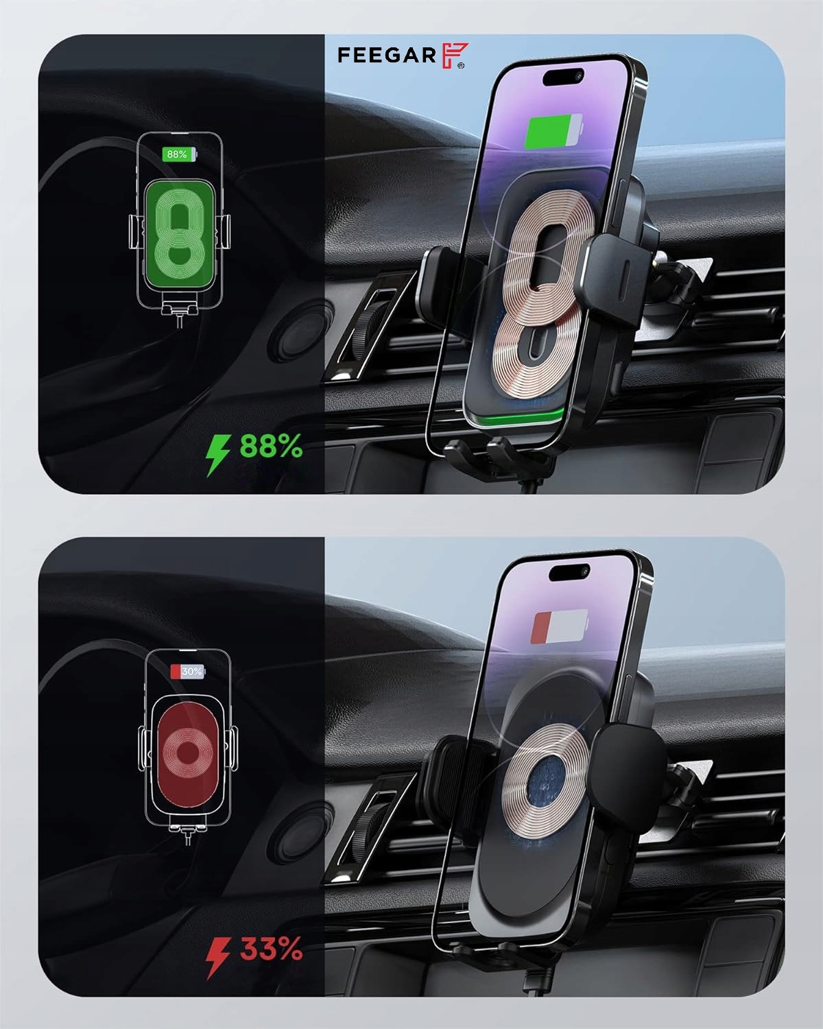Uchwyt Samochodowy Na Telefon Feegar Qh400 Ładowarka Indukcja Szyba Kokpit