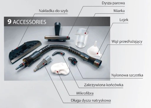 Czyścik Parowy Myjka Camry 7021 1500W 3,5Bar +Duży Zestaw Końcówek