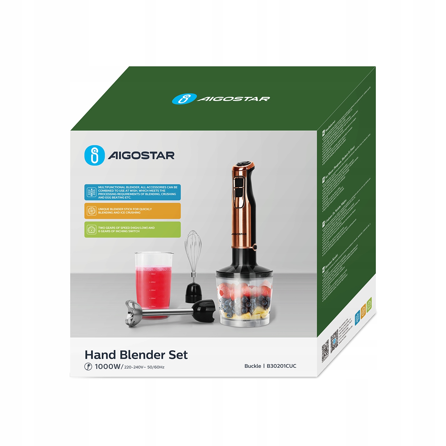 Blender Reczny Aigostar Malakser Trzepaczka Kruszy Lód 1000W