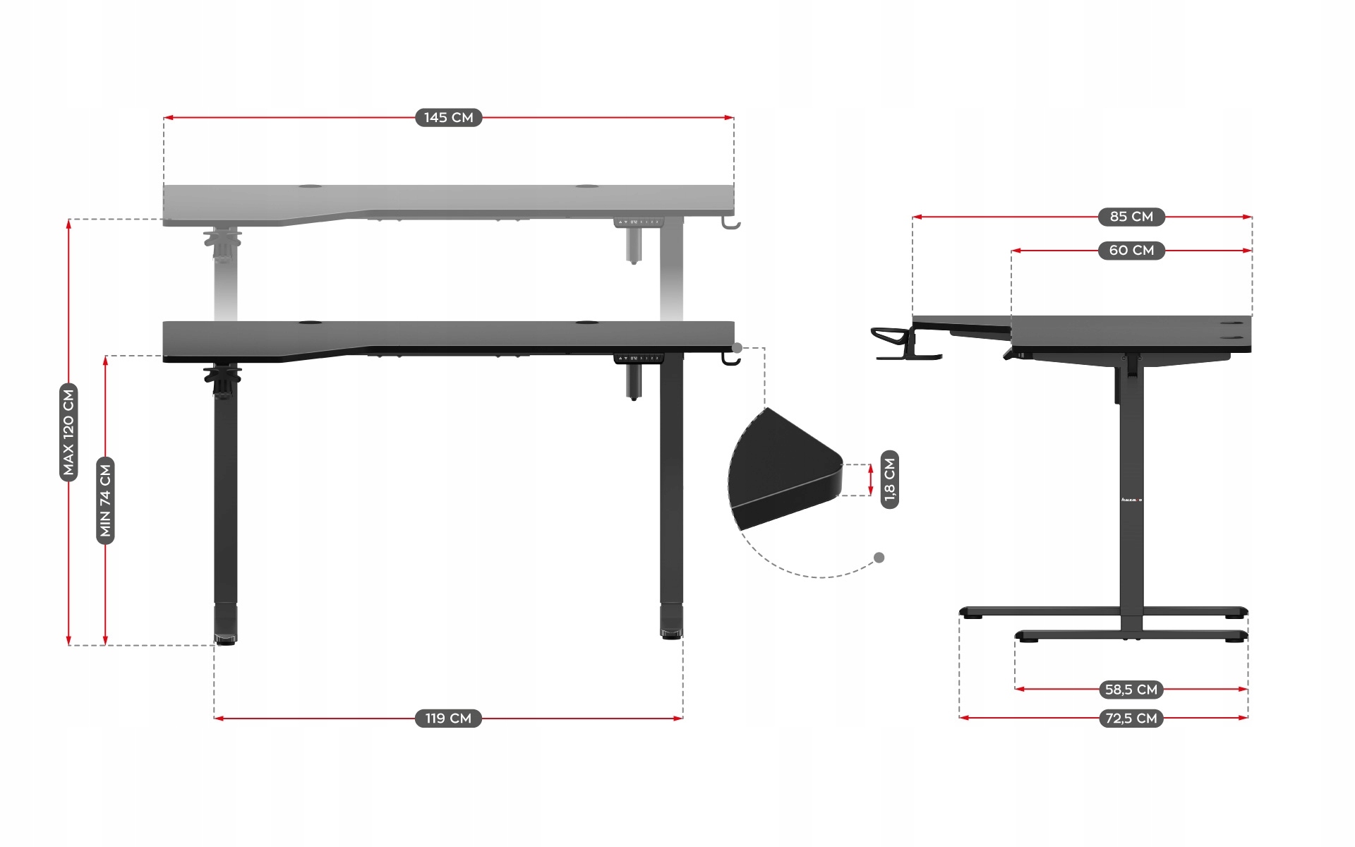 Biurko Gamingowe Elektryczne Regulowane Narożne