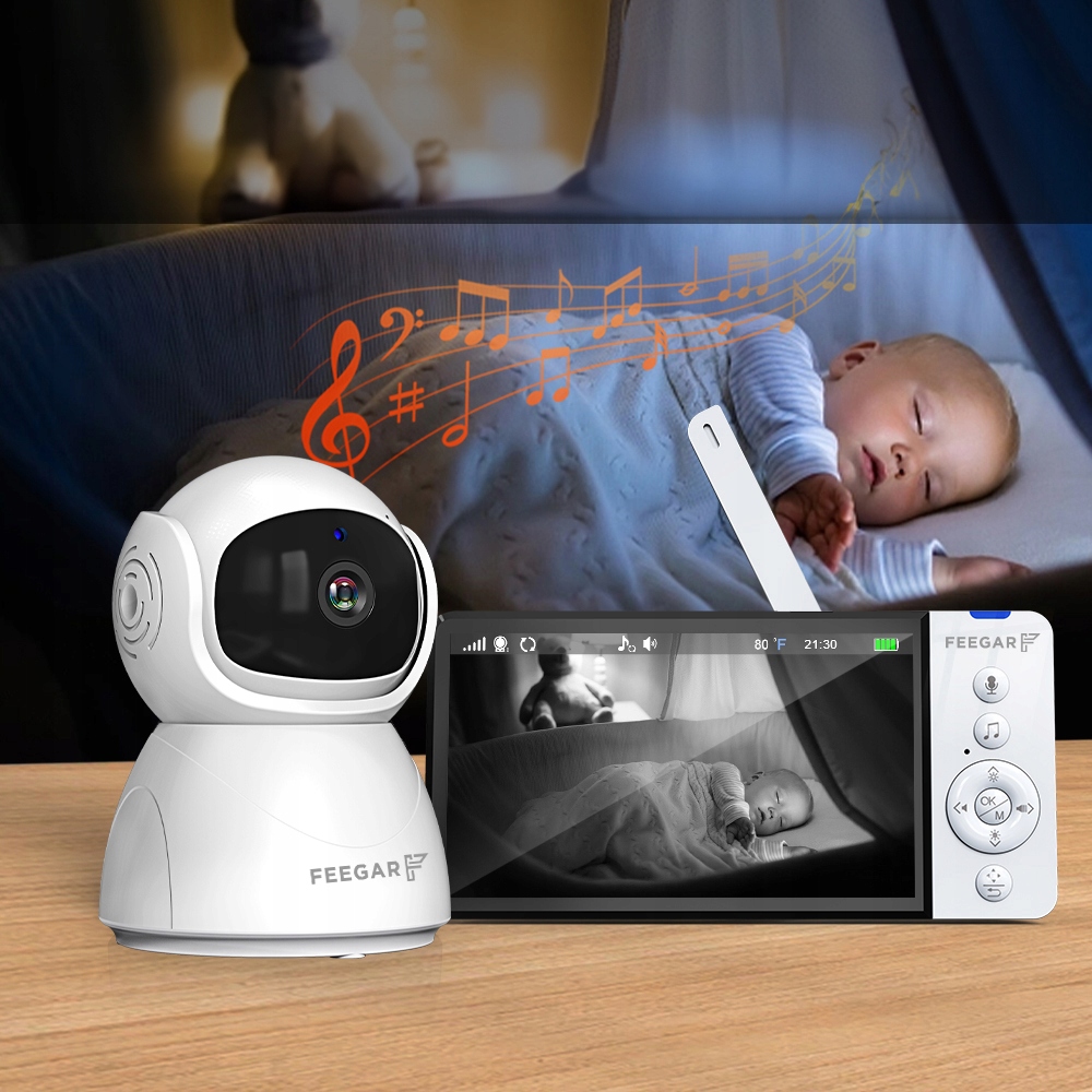 Elektroniczna Niania Feegar Kamera Obrotowa Lcd 5'' 5000Mah Zoom Nagrywanie