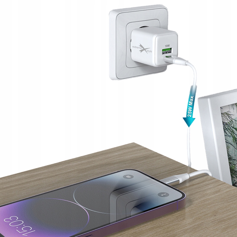 Ładowarka Sieciowa Extremestyle Usb Typ-C + Usb - Gan Evo - 25 W