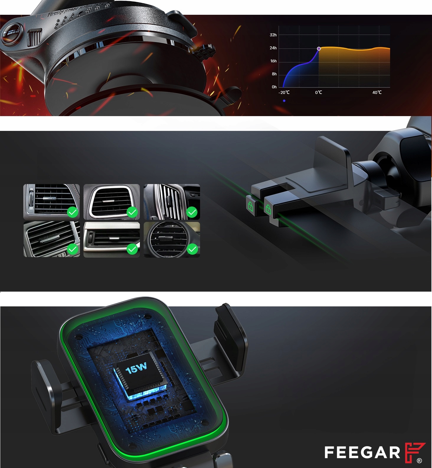 Uchwyt Samochodowy Na Telefon Feegar Qh400 Ładowarka Indukcja Szyba Kokpit