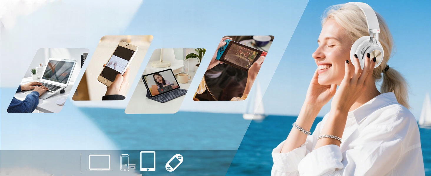 Słuchawki Bezprzewodowe Nauszne Anc 65H Feegar Alphabeat Białe Bluetooth5.4