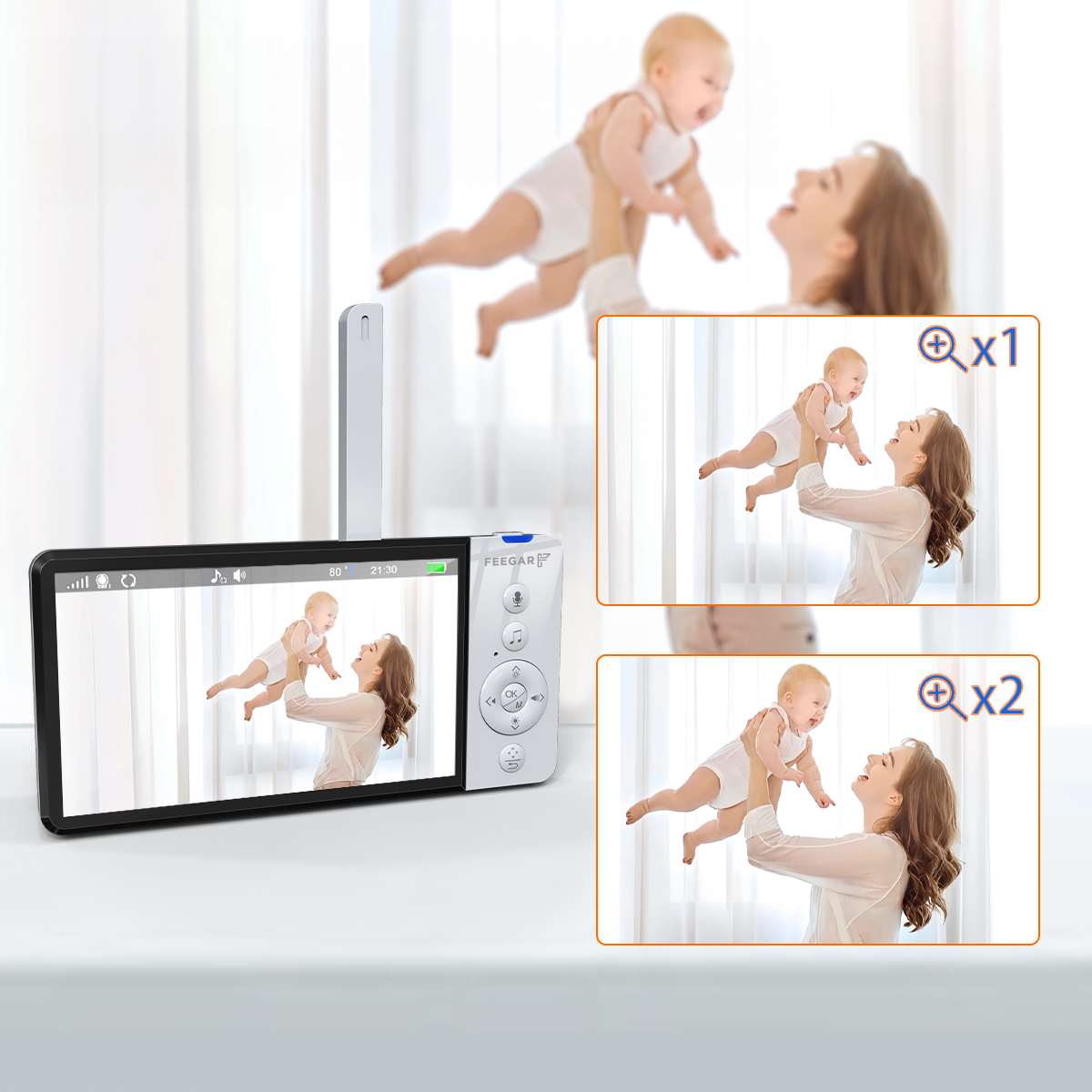 Elektroniczna Niania Feegar Kamera Obrotowa Lcd 5'' 5000Mah Zoom Nagrywanie