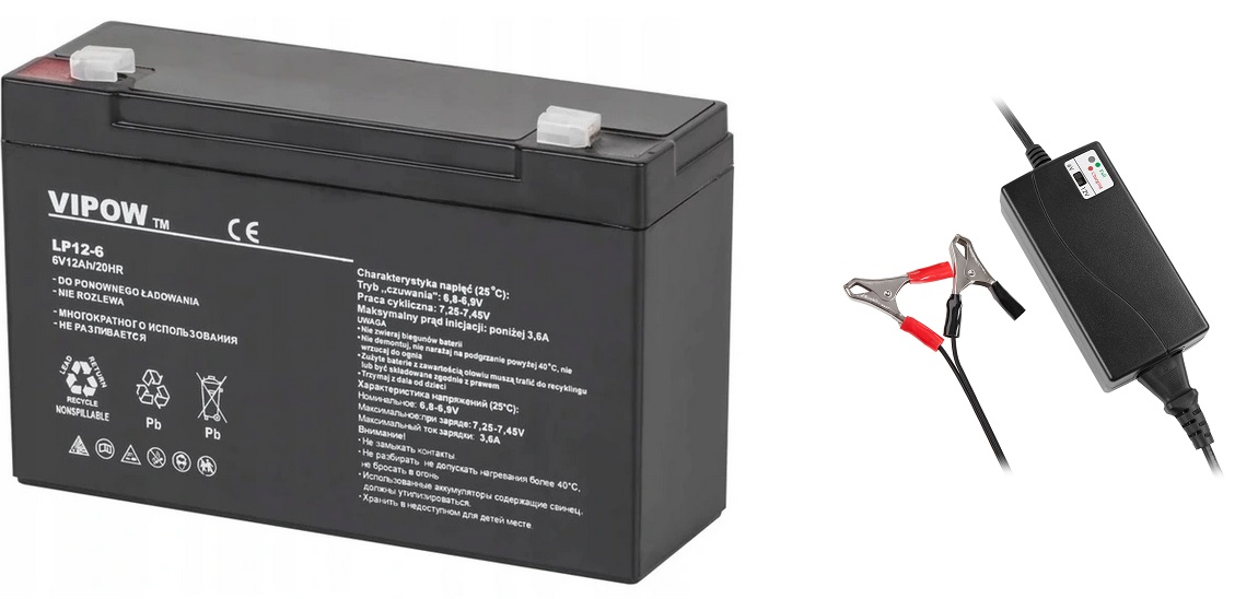 Zestaw Do Autka Akumulator 6V 12Ah + Ładowarka