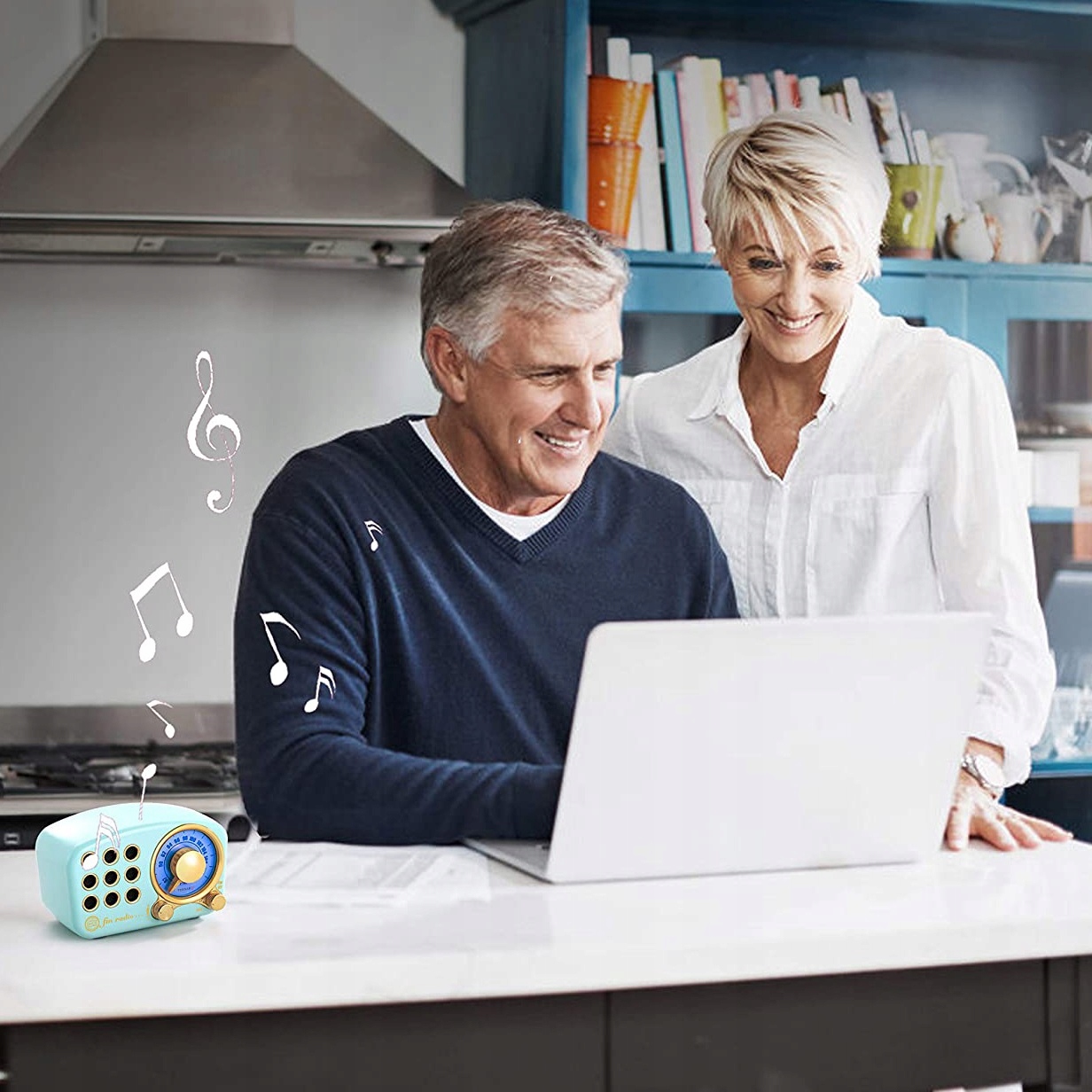 Radio Kuchenne Fm Feegar Retro Blue Przenośne Sieciowe Bluetooth 10H Sd Aux