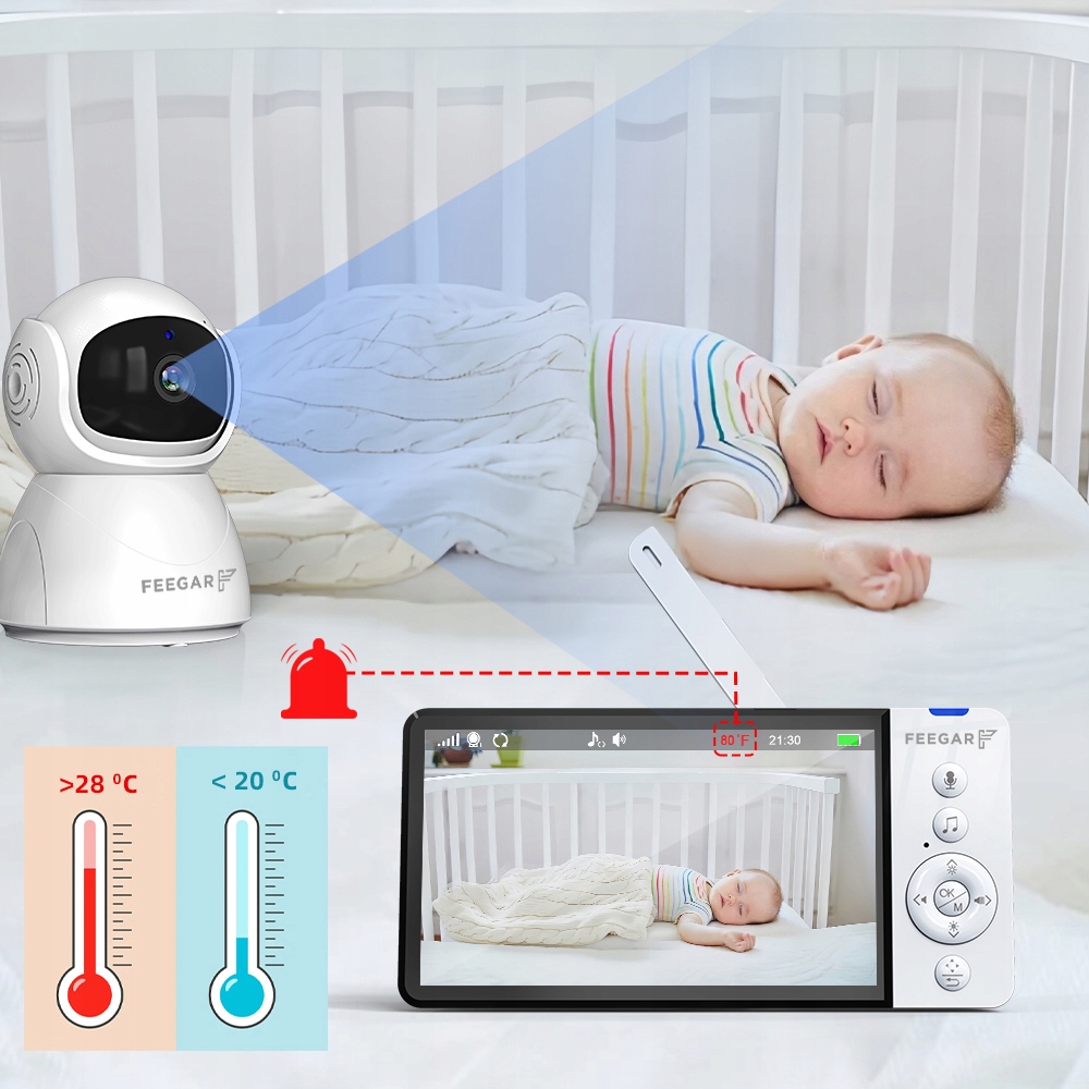 Elektroniczna Niania Feegar Kamera Obrotowa Lcd 5'' 5000Mah Zoom Nagrywanie