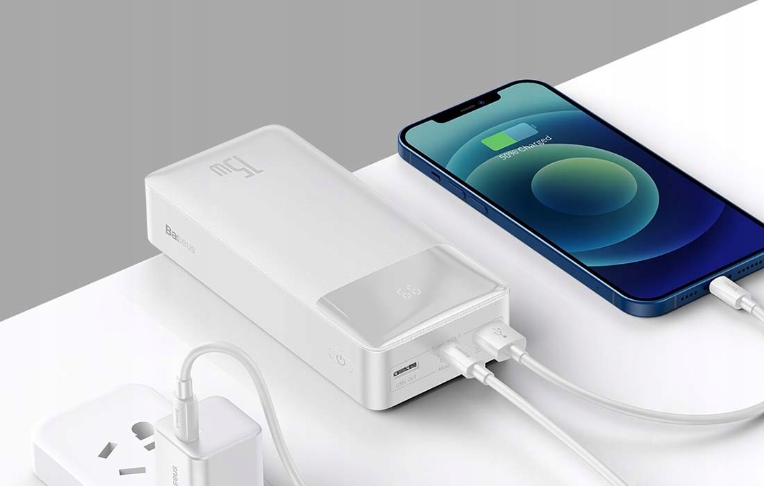 Baseus Powerbank 30000Mah 2X Usb Usb-C Pd Qc 15W Led Power Bank Do Telefonu