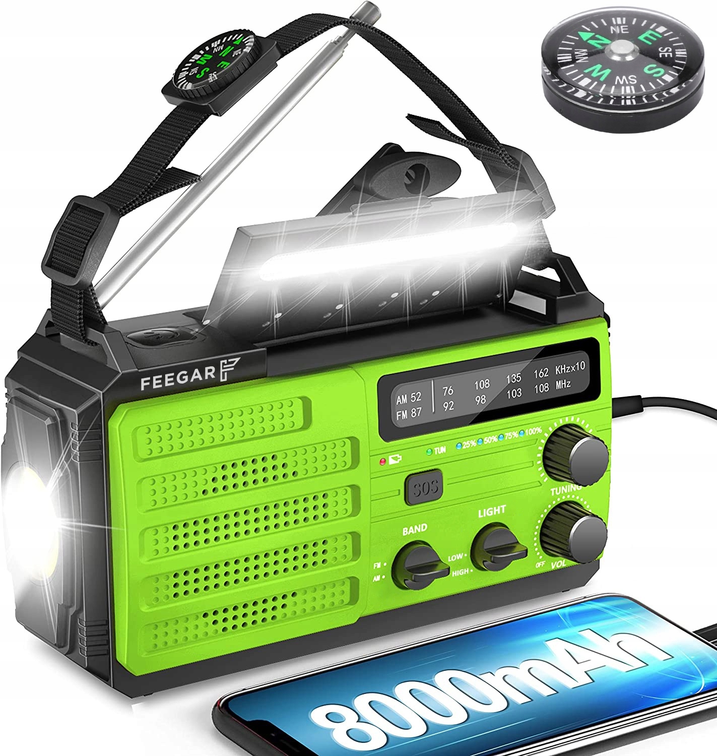 Feegar Oze Radio Solar Powerbank 8000Mah Latarka