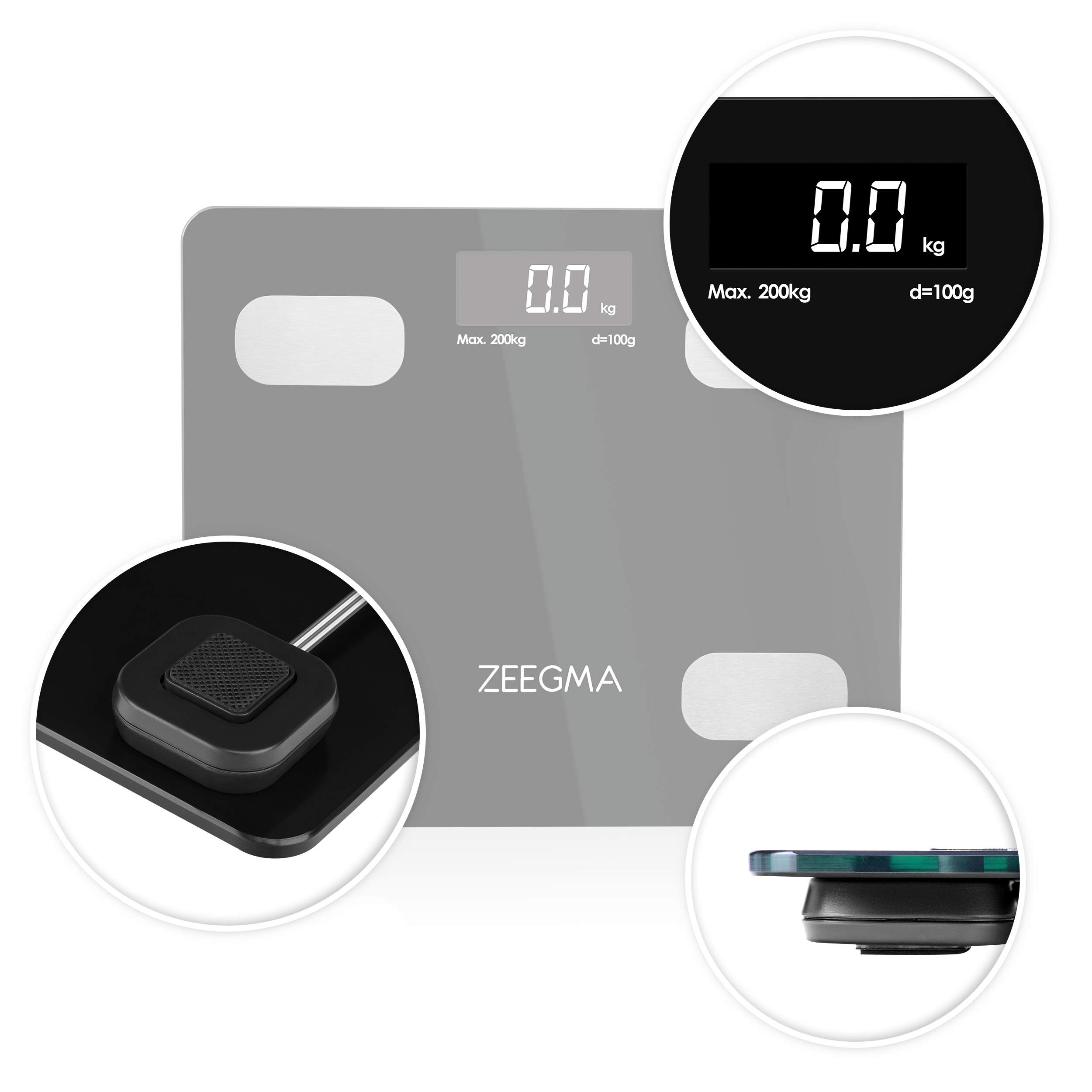 Waga Analityczna Łazienkowa Smart Czarna 17W1 Ios Android Zeegma