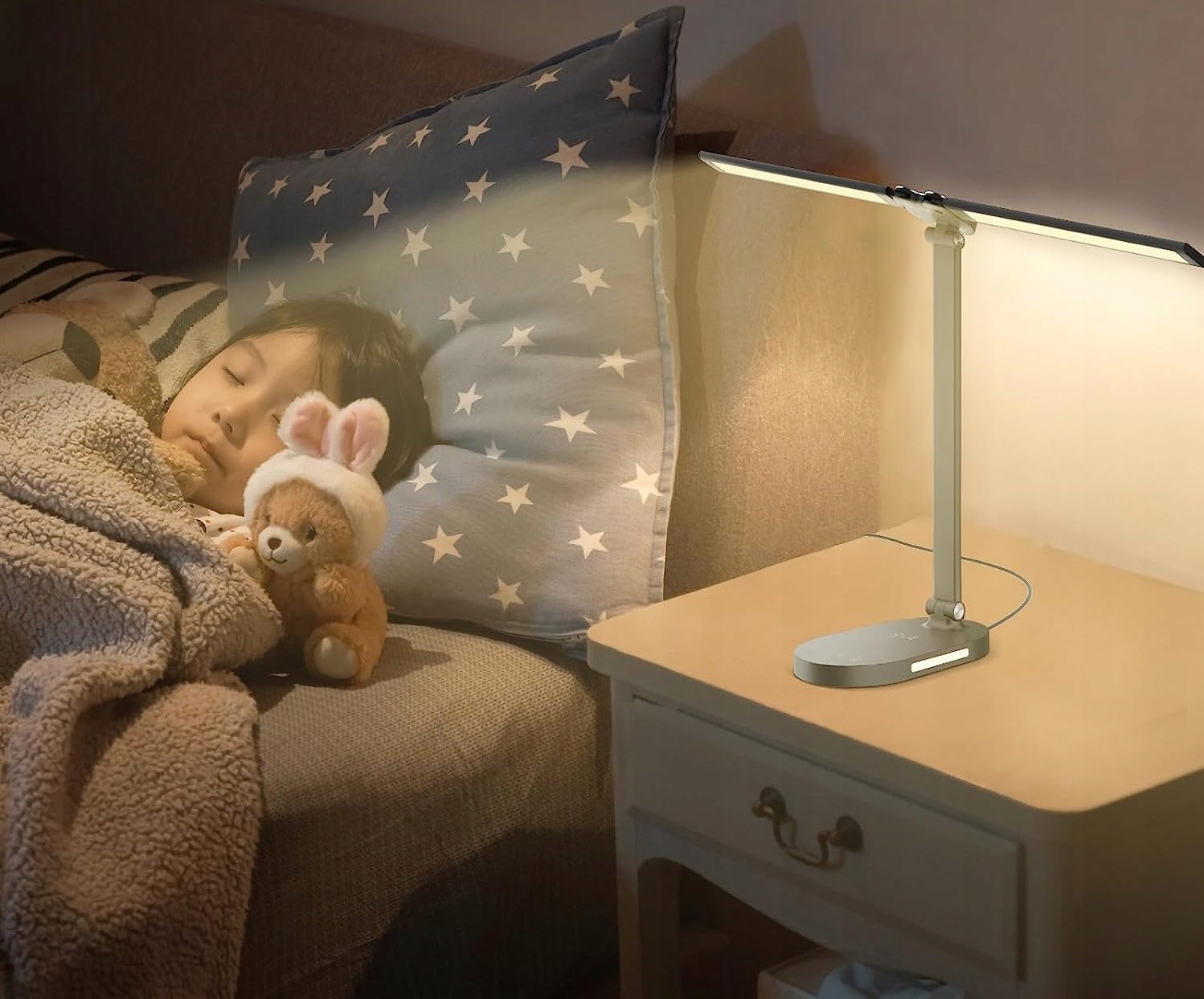 Lampa biurkowa LED podwójna MOCNA + ładowarka na biurko BIAŁA sterowana
