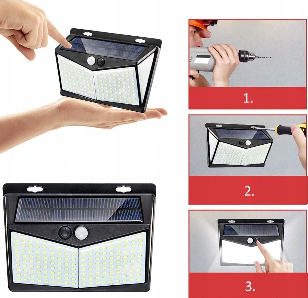 LAMPA SOLARNA Z CZUJNIKIEM RUCH ZMIERZCHU 208 LED