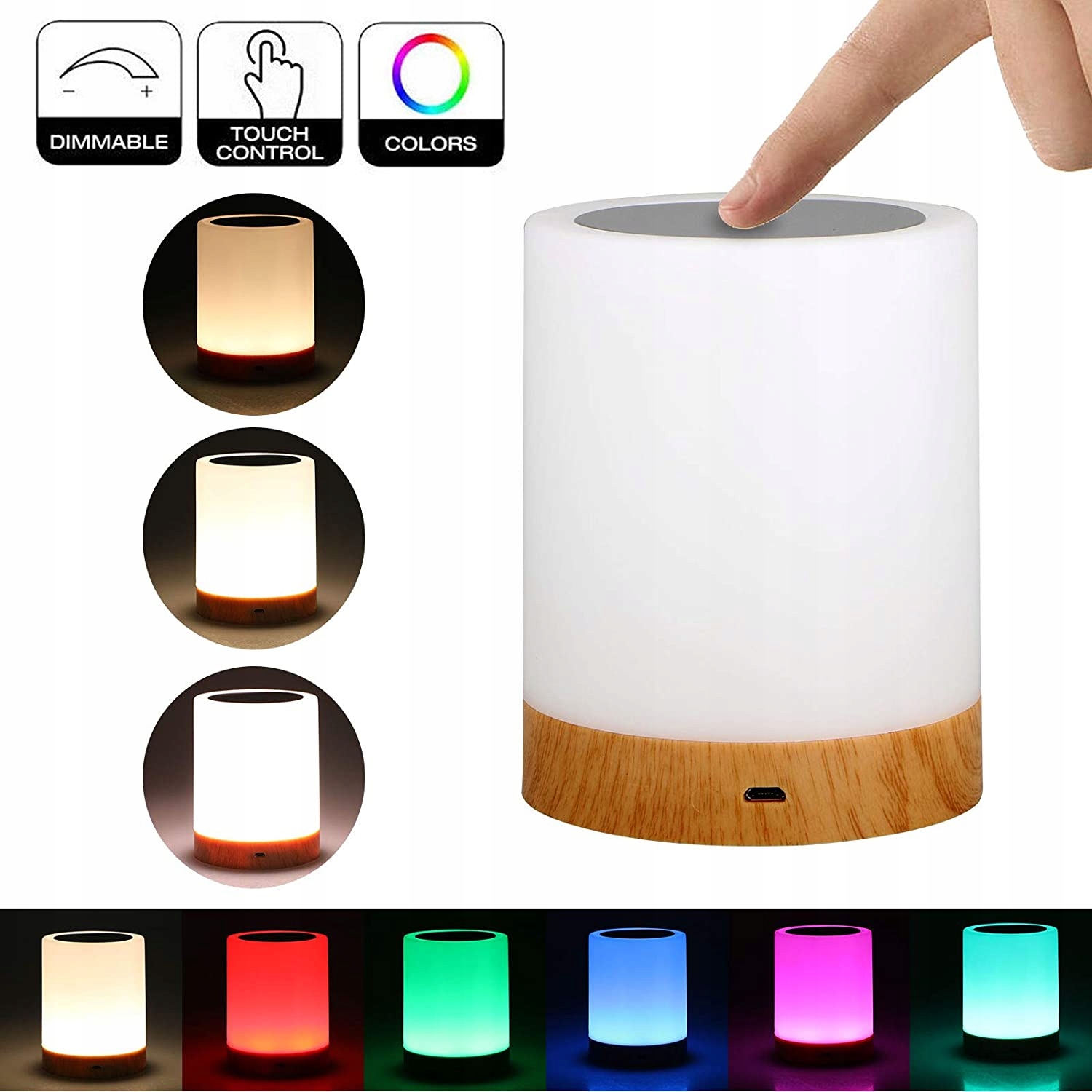 Bezprzewodowa Lampka Nocna Kolory Dotykowa RGB