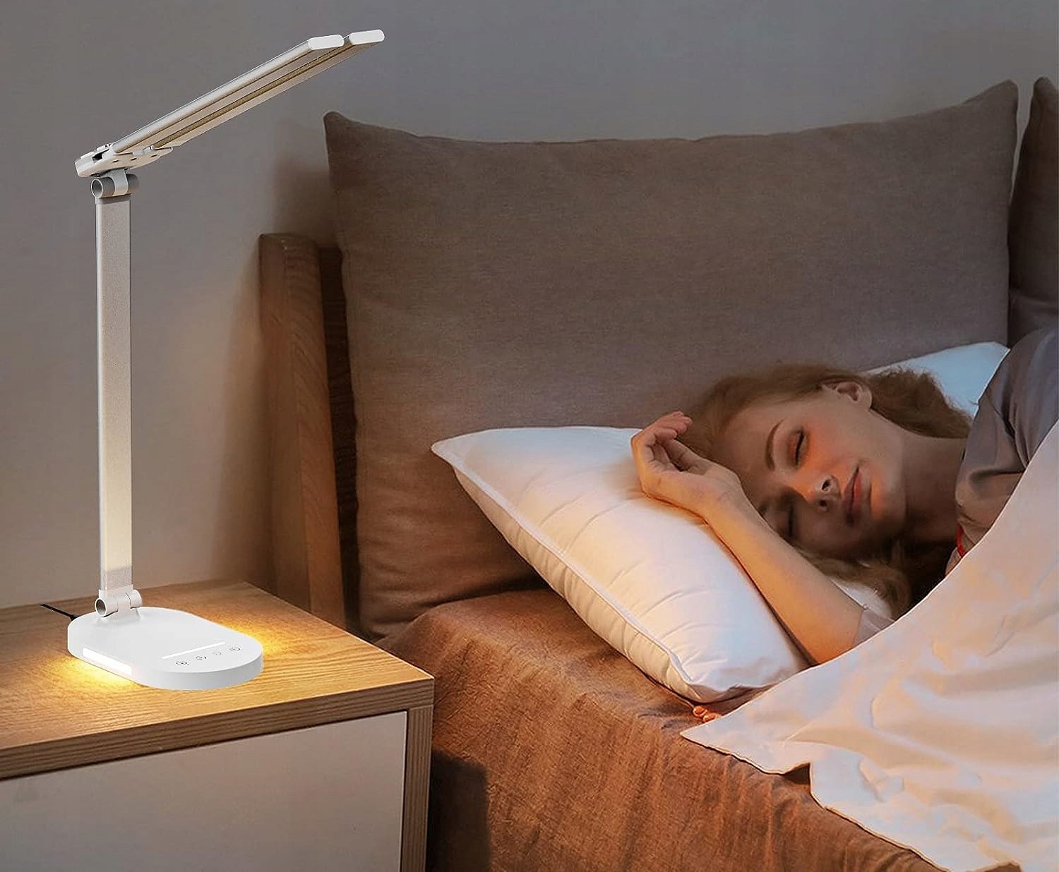 Lampa biurkowa LED podwójna MOCNA + ładowarka na biurko BIAŁA sterowana