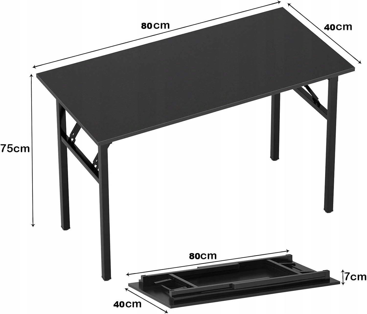 Stolik pod Laptopa Składany Małe Biurko Komputerowe 80 x 40 x 76 cm CZARNY