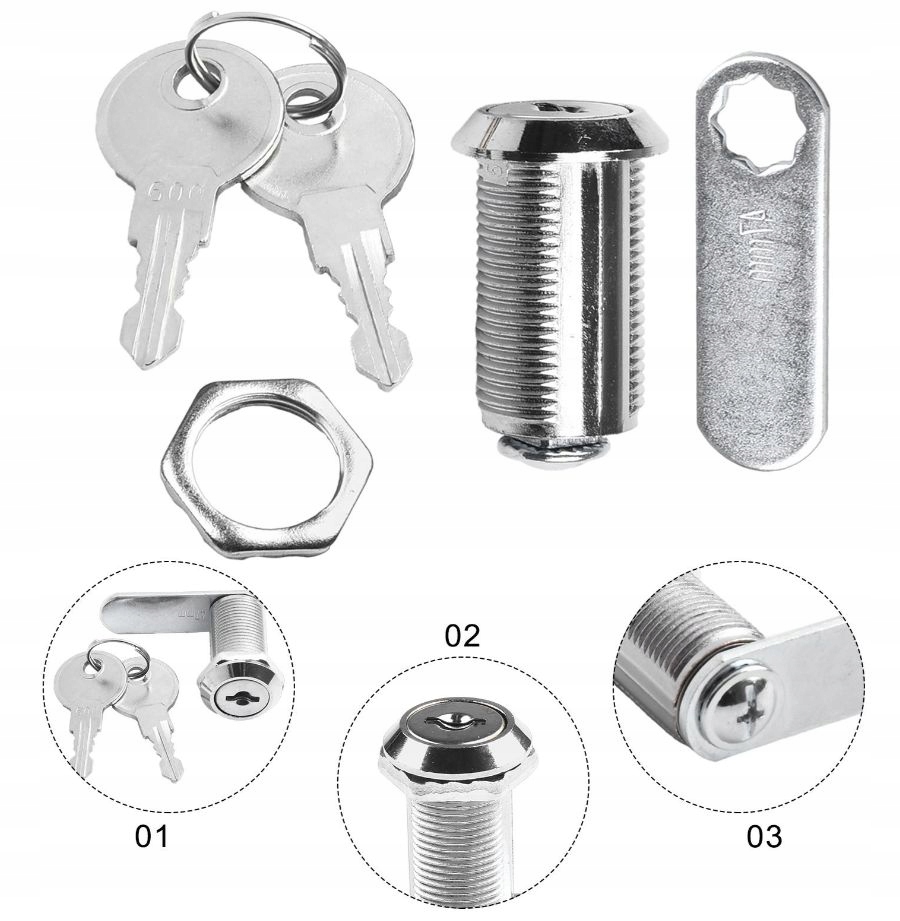 Zamek Krzywkowy Do Skrzynki na Listy Szafki Kasetowy 2x Klucz 30mm