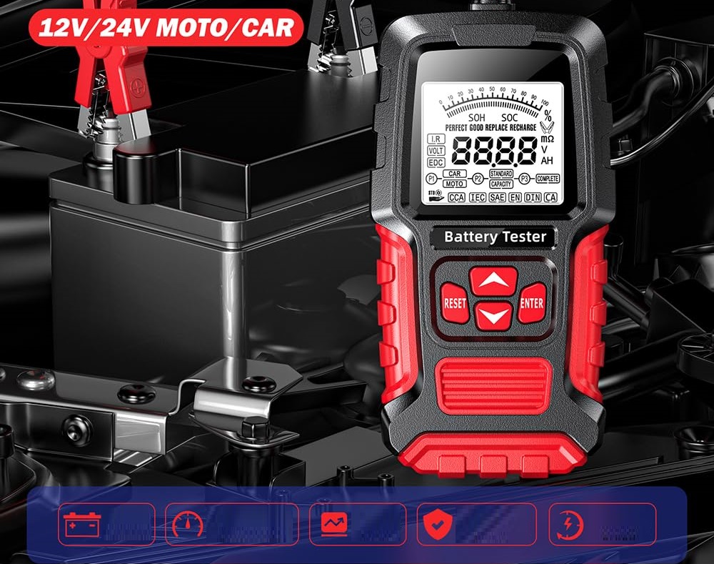 CYFROWY TESTER DO AKUMULATORÓW BATERII 12V 24V FOXSUR FBT-300 3Ah - 400Ah