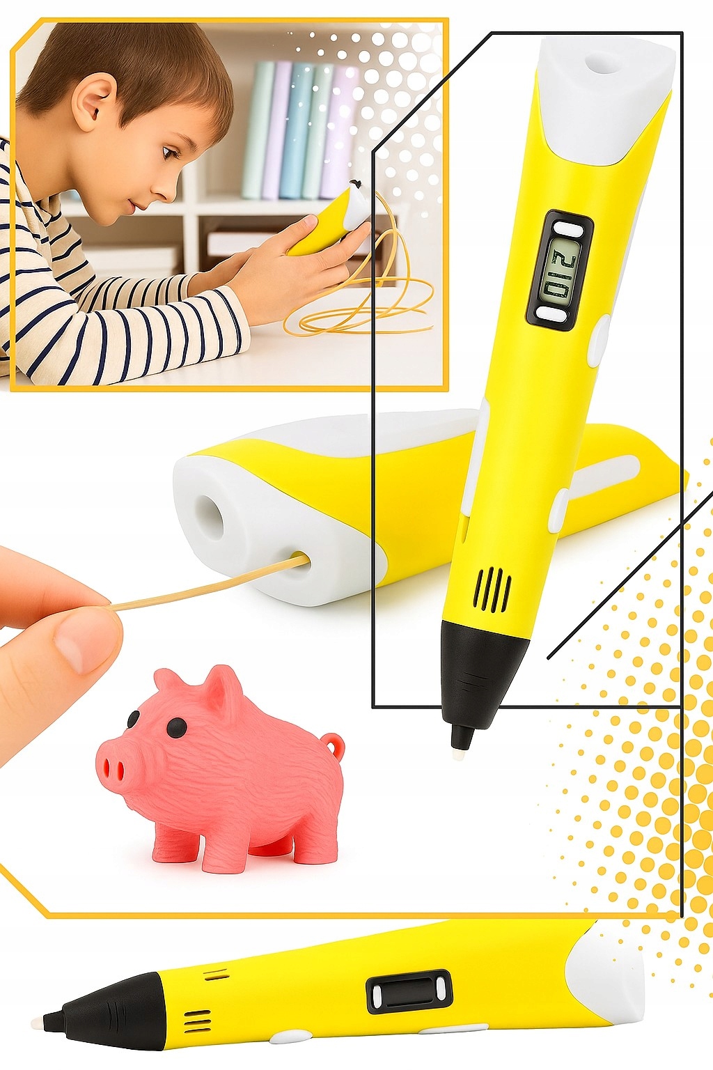 DŁUGOPIS DRUKARKA 3D PEN ZESTAW + WKŁADY 9 METRÓW ŻÓŁTY