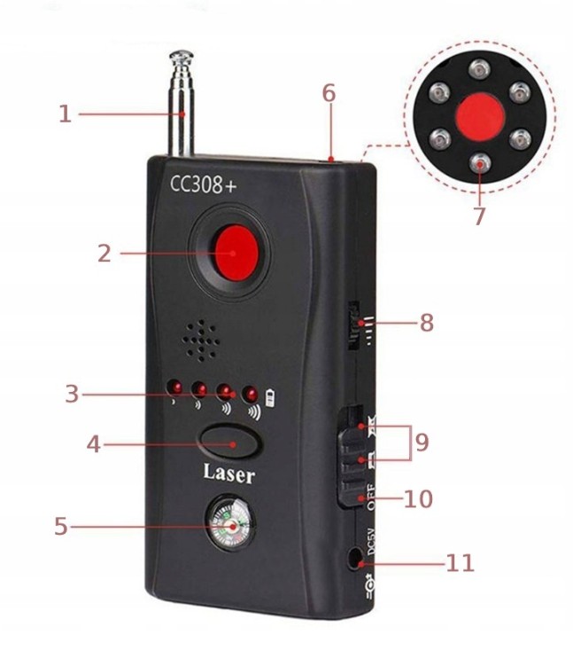 Wykrywacz Podsłuchów detektor Kamer CC308+ GPS GSM