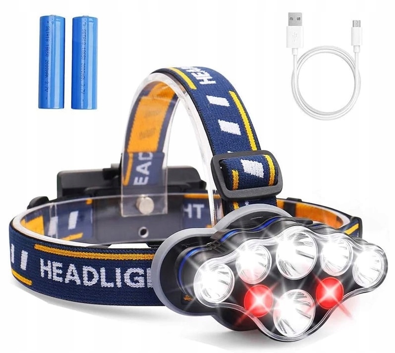 Mocna LATARKA CZOŁOWA 8 LED Lampka CZOŁÓWKA AKU